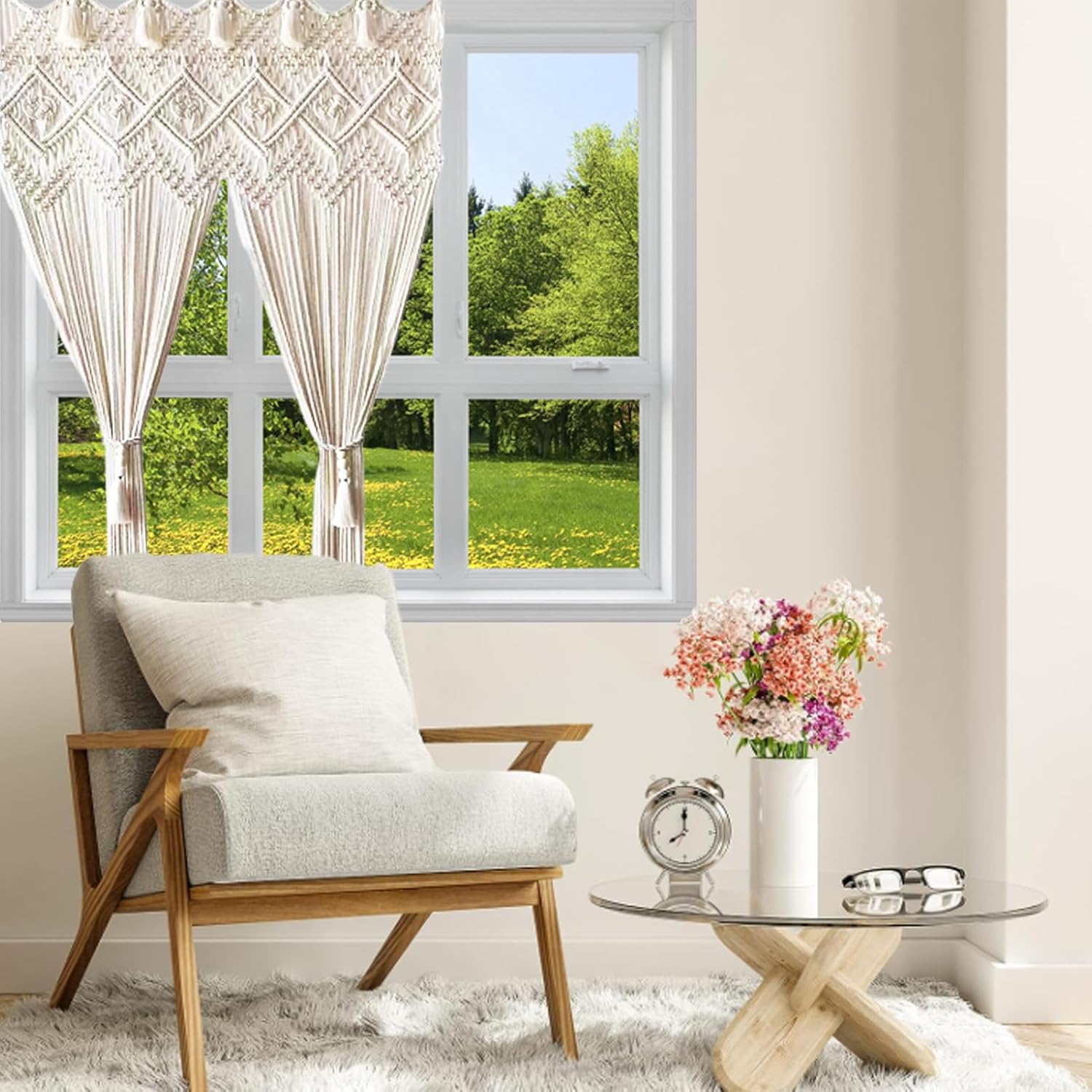 Rideau Mural en Macramé Tissé Moyen - Séparateur de Pièce, Pour Porte et Fenêtre - Coton - 5