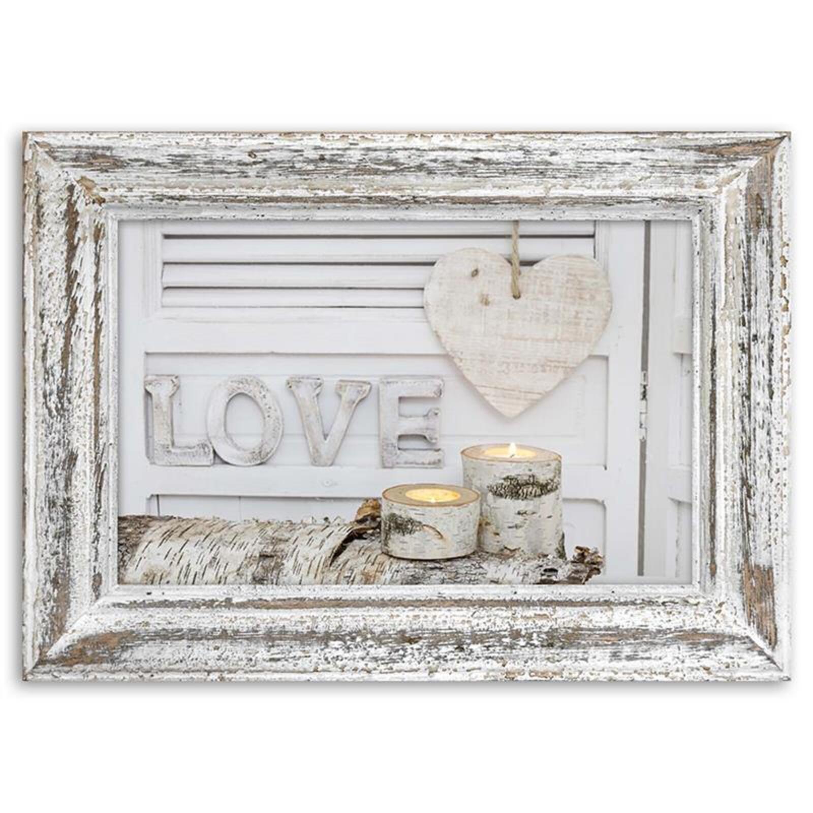 Tableau bois inscription amour bouleau bois rustique bougies coeur - 120 x 80 cm - 2