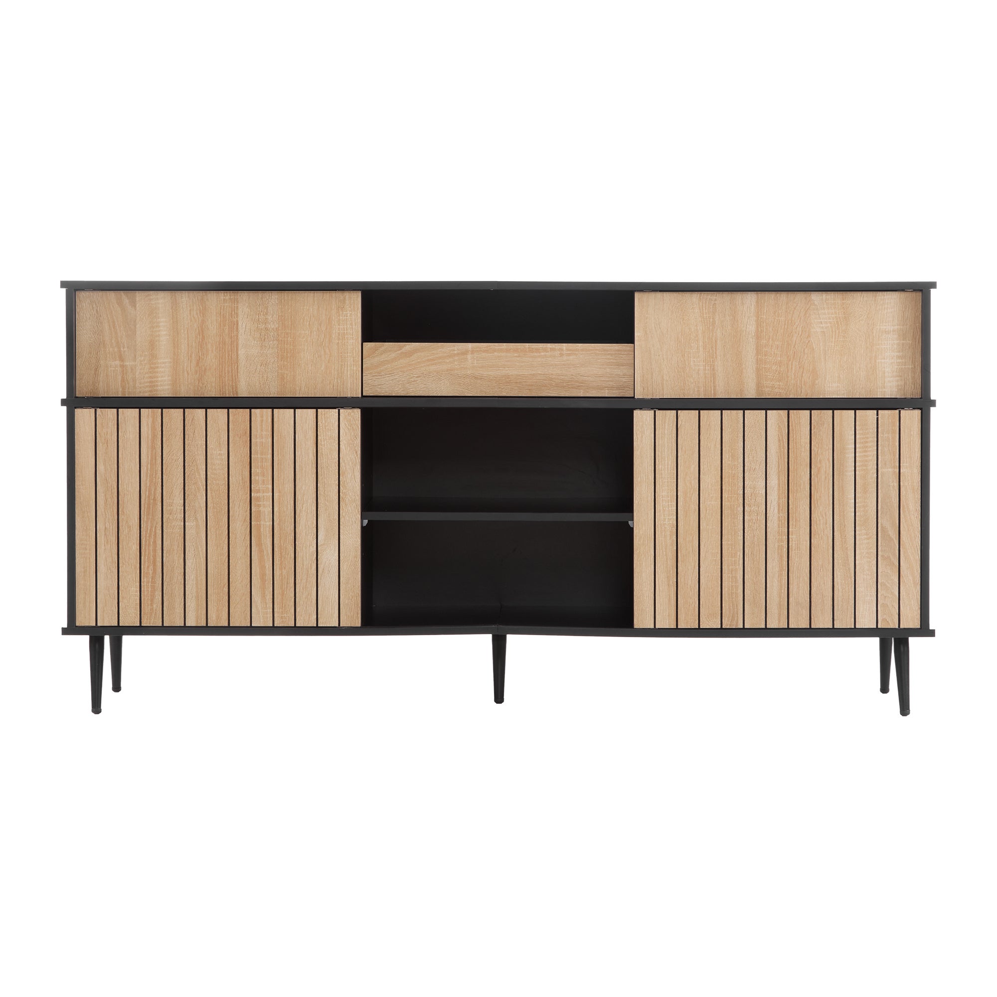 Credenza moderna - 4 ante scorrevoli e 1 cassetto - con ripiani regolabili - Naturale e Nero - 7