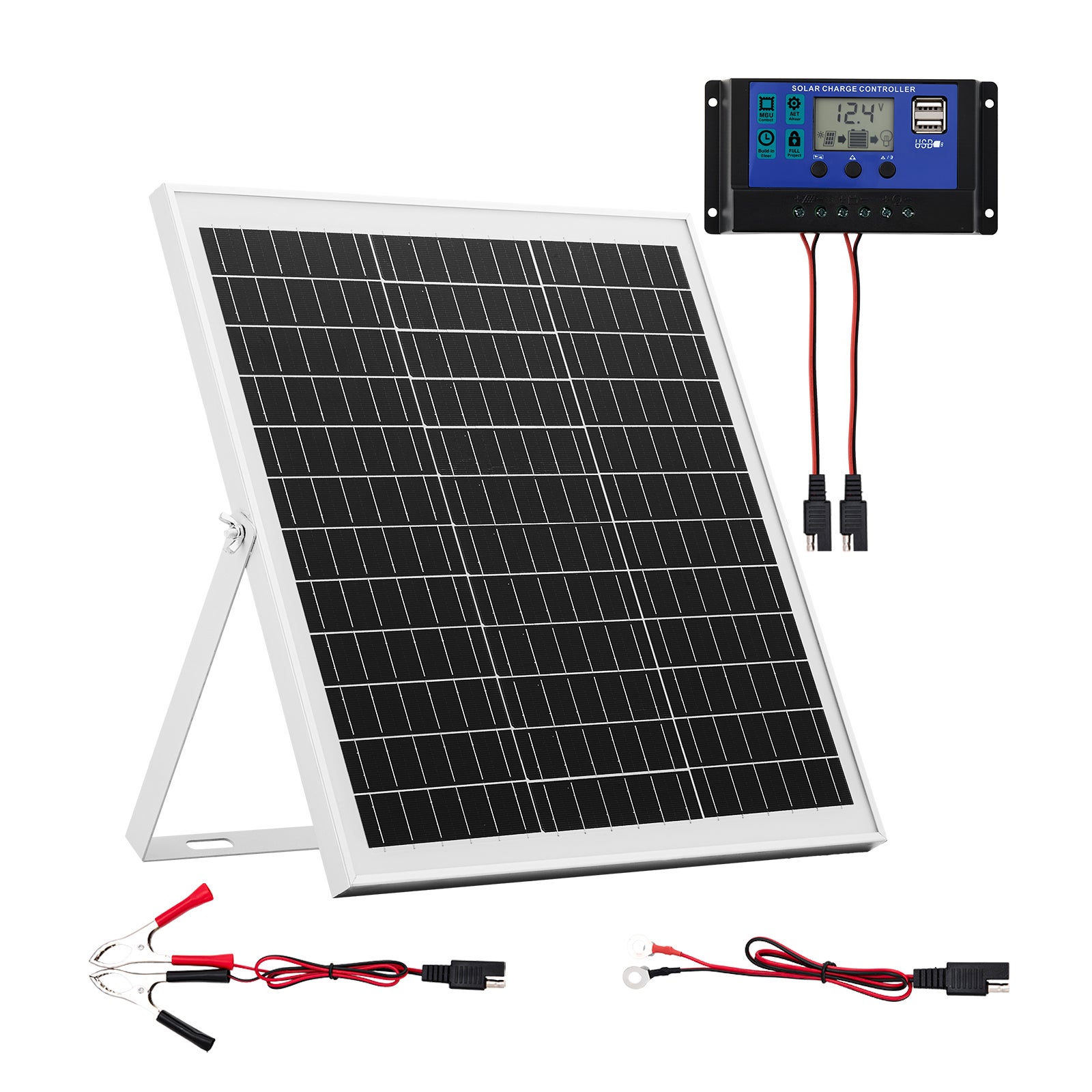 Ładowarka solarna 12 V VEVOR 20 W do akumulatorów samochodowych AGM LiFePO4 MPPT IP67 panel monokrystaliczny