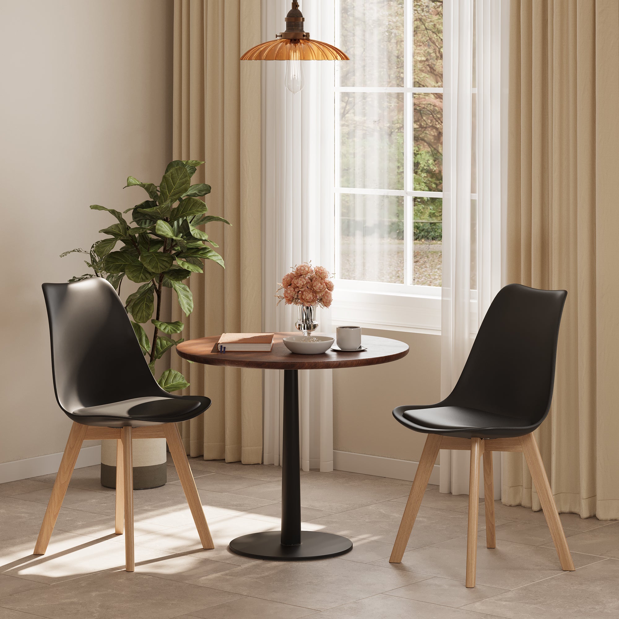 Chaise de cuisine 4 places noire,design scandinave moderne,dossier ergonomique,pieds en bois massif,assise rembourrée imperméable - 8