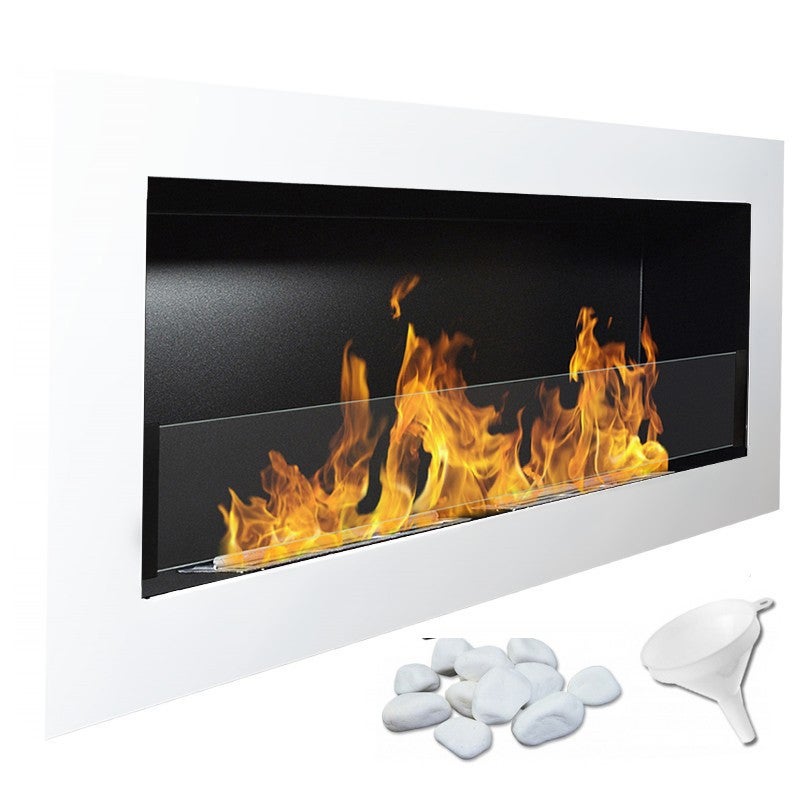Chimenea de bioetanol modelo ebba blanco con cristal protector 90 cm