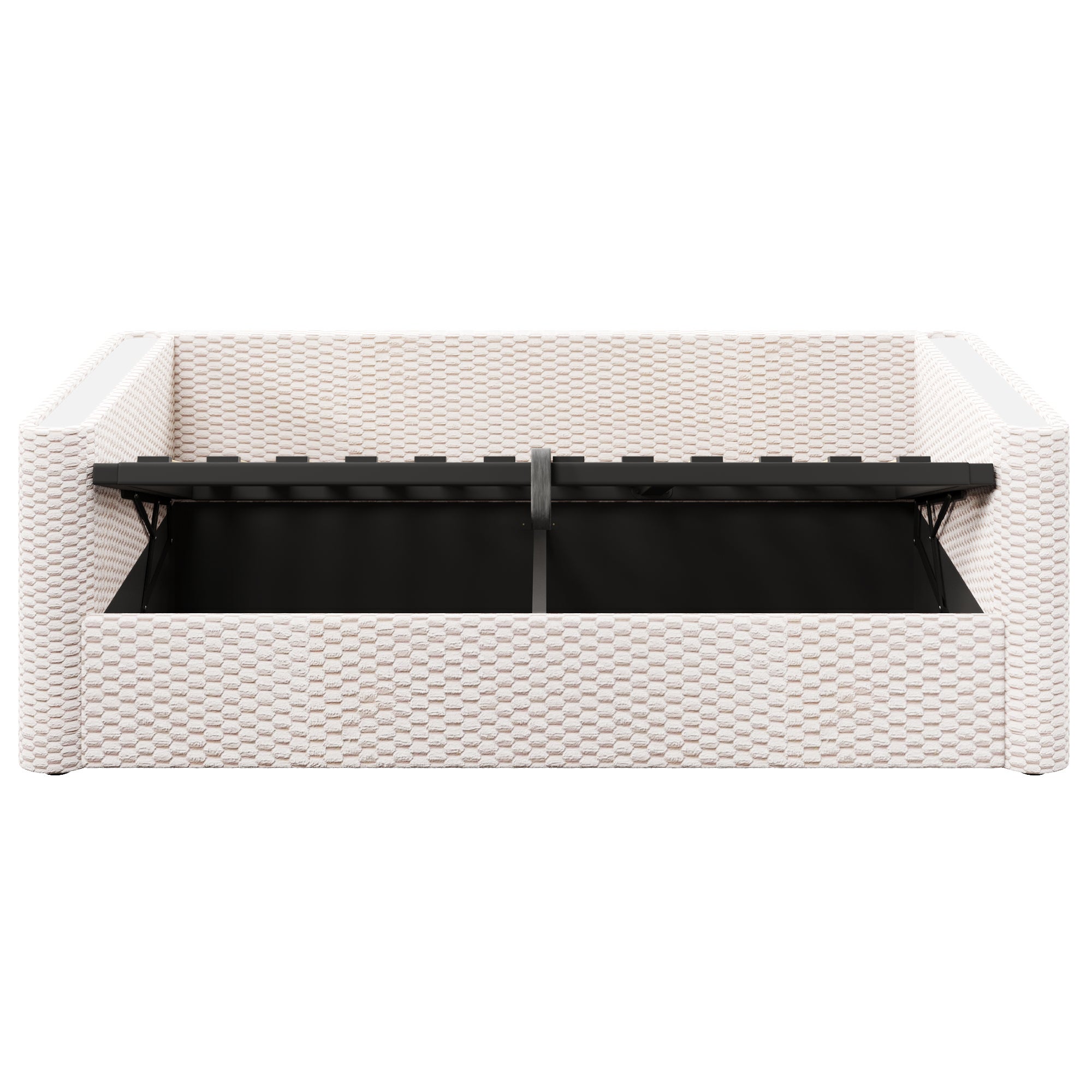 Rozkładana sofa z pojemnikiem 90x200 cm - z oświetleniem LED - stelaż lamelowy - welur - beżowy​ (materac nie jest wliczony w cenę) - 8
