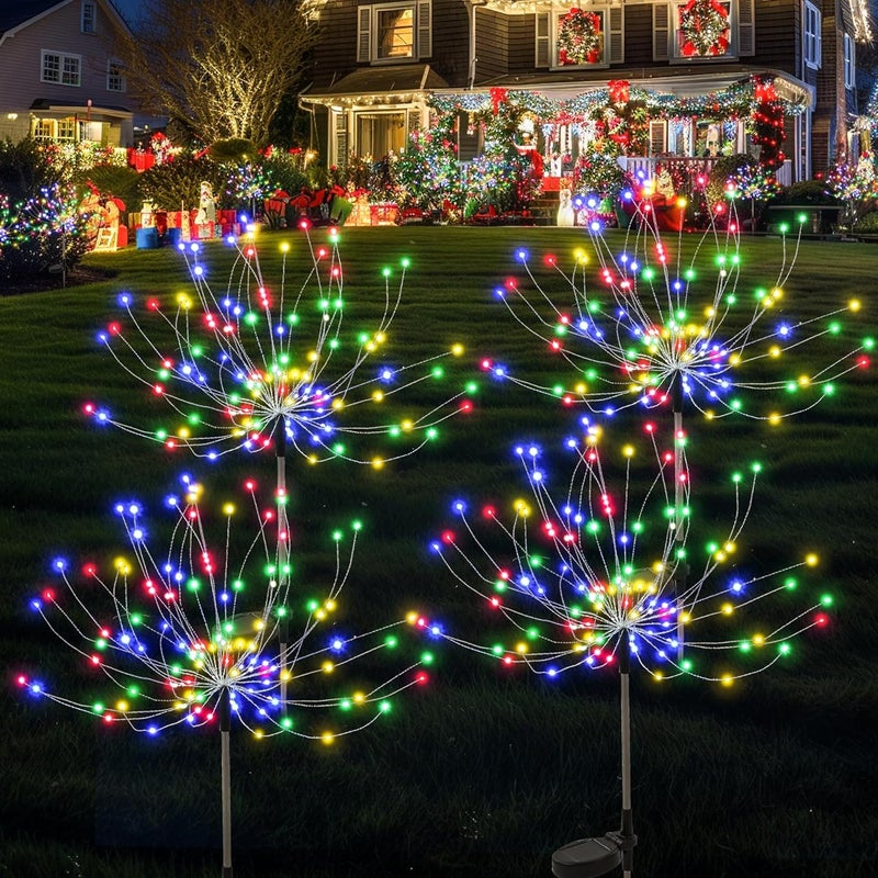 Zestaw 4 lamp ogrodowych zasilanych energią słoneczną, 120 diod LED, wodoodpornych, w kształcie mniszka lekarskiego, odpowiednich do ogrodów.