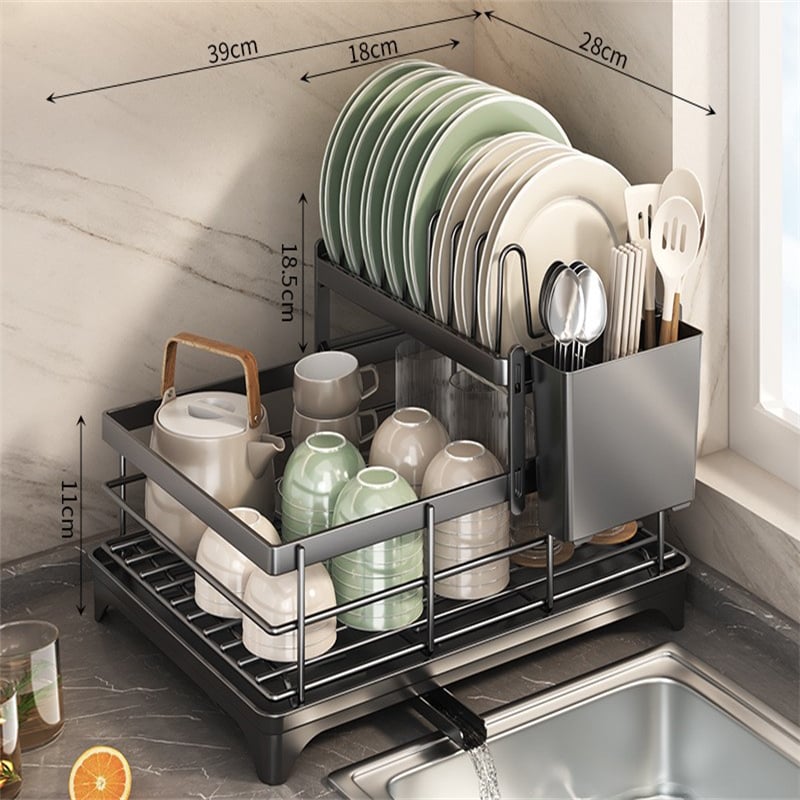 Wyjmowany podwójny ociekacz do naczyń czarny 43*31*14cm