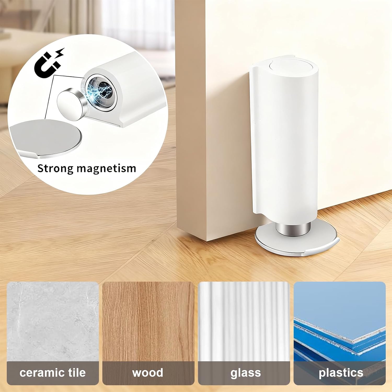 Bloc Porte Aimanté, Butée De Porte Magnétique, Bloc Porte Intérieur, Stop Porte, Sans Percage Acier Inoxydable Invisible, pour Portes Intérieures Mais - 5
