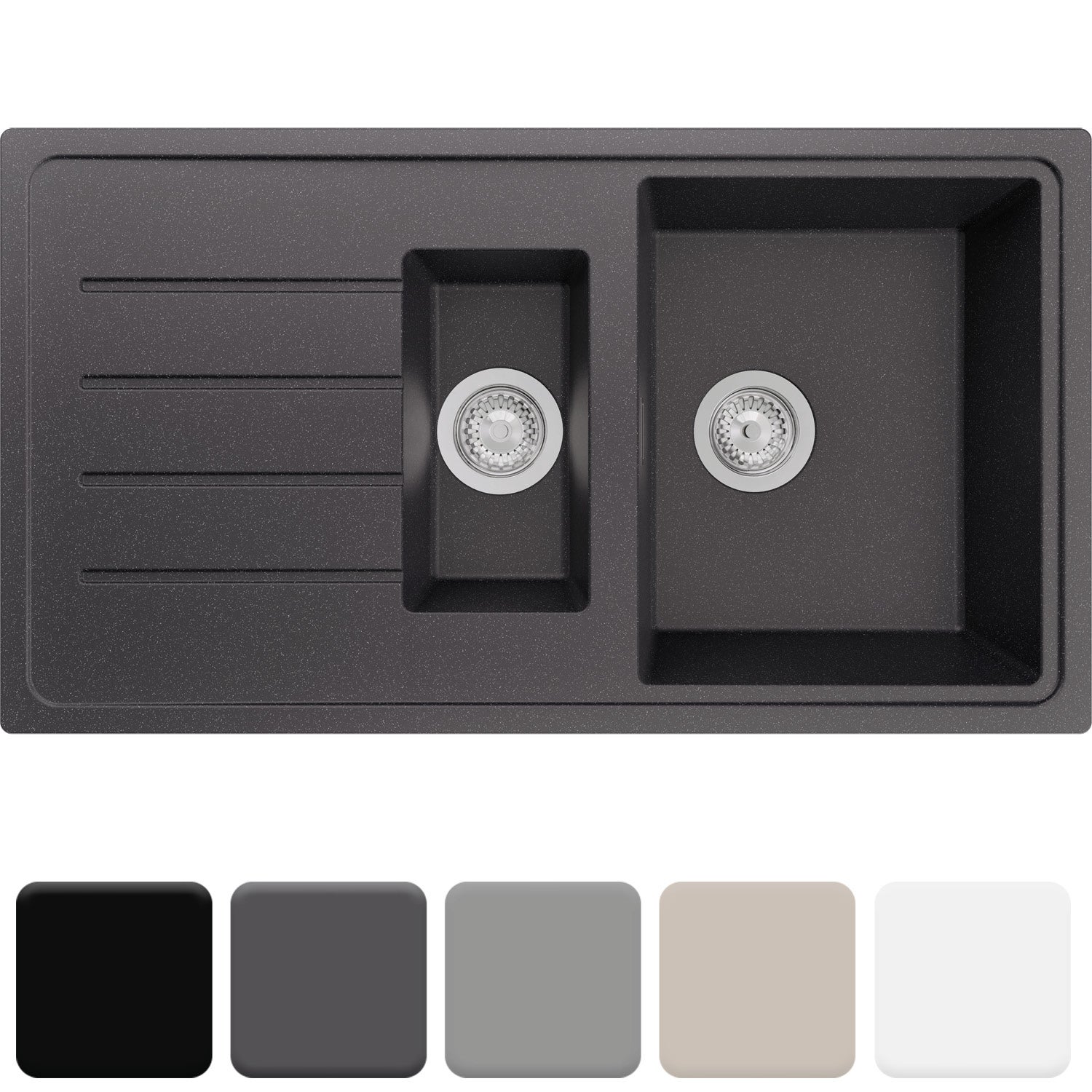 Zlewozmywak 90x50cm, do szafki od 60cm + Syfon - Ametyst Grafitowy STONESTYLE