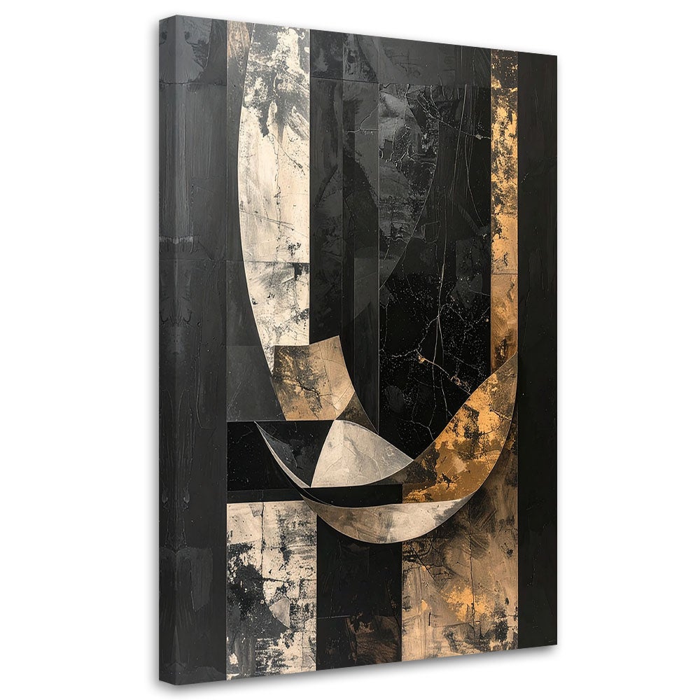 Obraz nowoczesny do salonu sypialni biura, Abstrakcja geometryczna czarny złoty 40x60