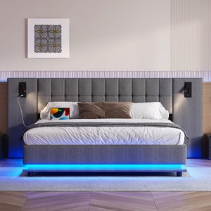Lit rembourré Christin gris/chêne 180x200 avec LED et port USB Vitalispa | gris/chêne | 180x200cm | 406673151257703 Lit rembourré Christin gris/chêne 180x200 avec LED et port USB Vitalispa | gris/chêne | 180x200cm | 406673151257703