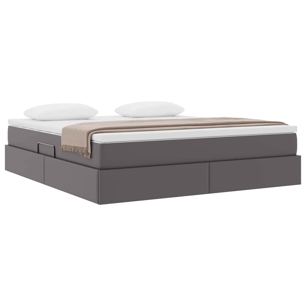 Lit avec rangement et matelas, en similicuir gris, pour la chambre, 180 × 200 cm - 3