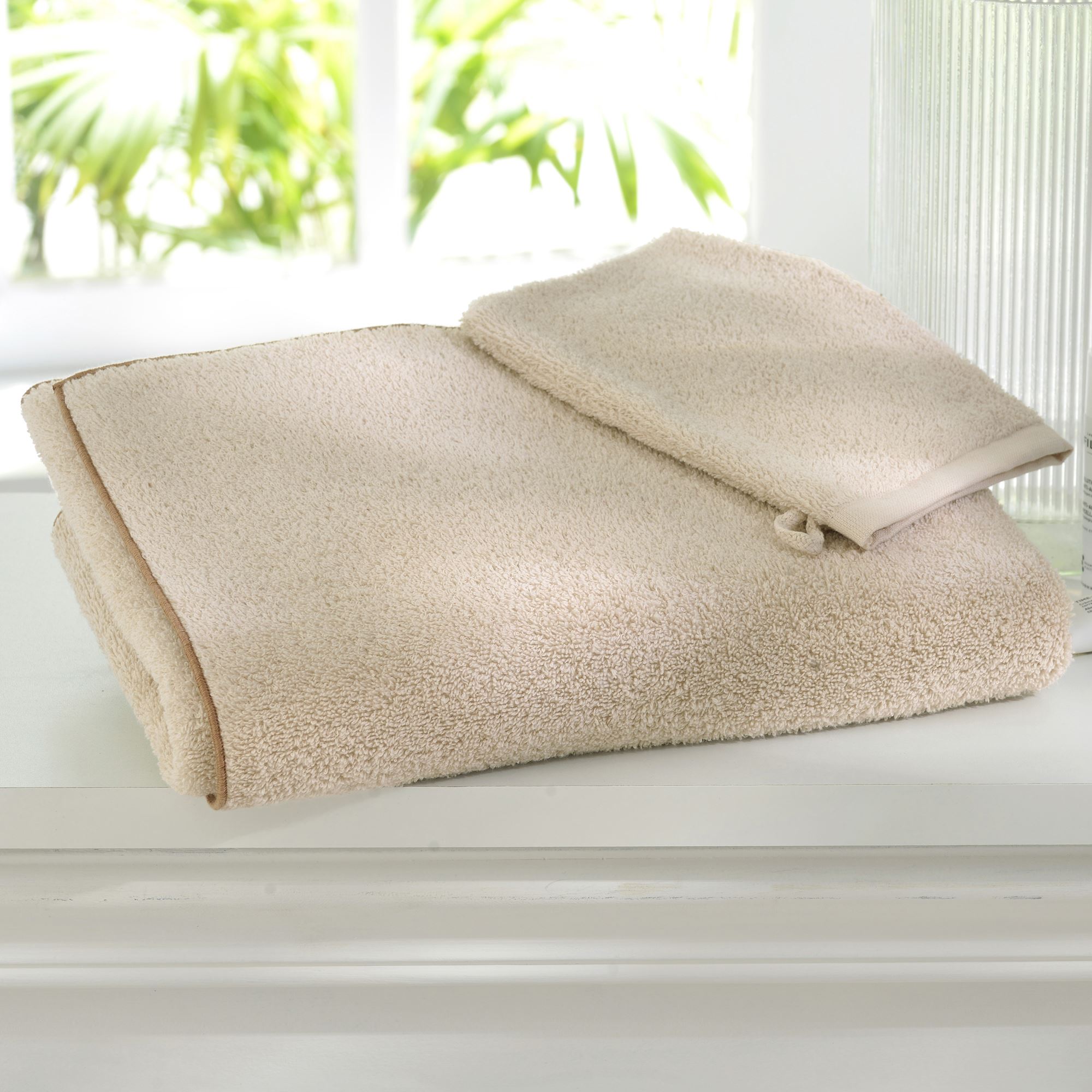 Gants De Toilette Coton - Lot De 2 - 15x21 Cm - Beige - Doux Et Absorbant