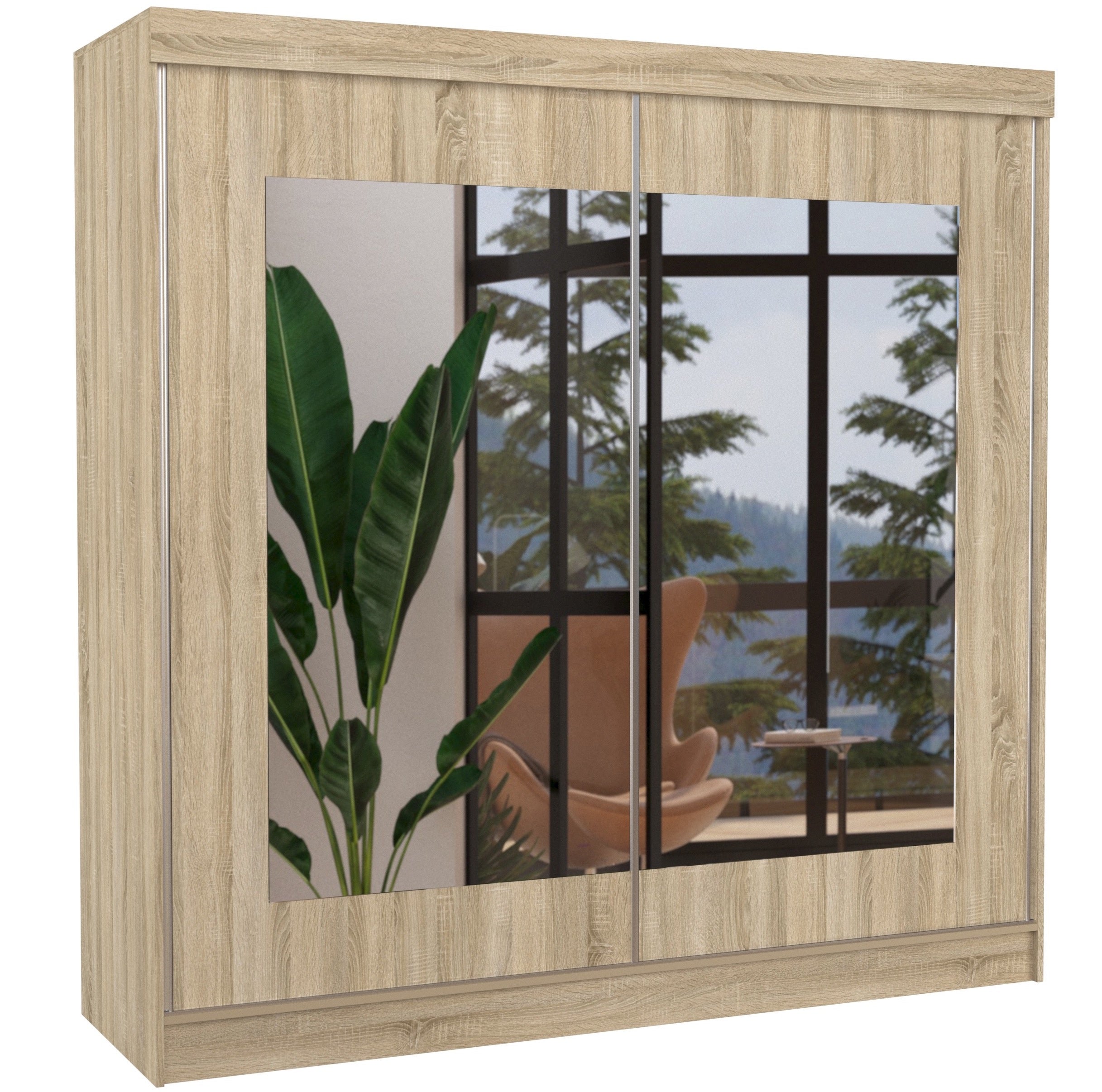 Armoire 2 portes et 2 tiroirs 90 cm avec miroir