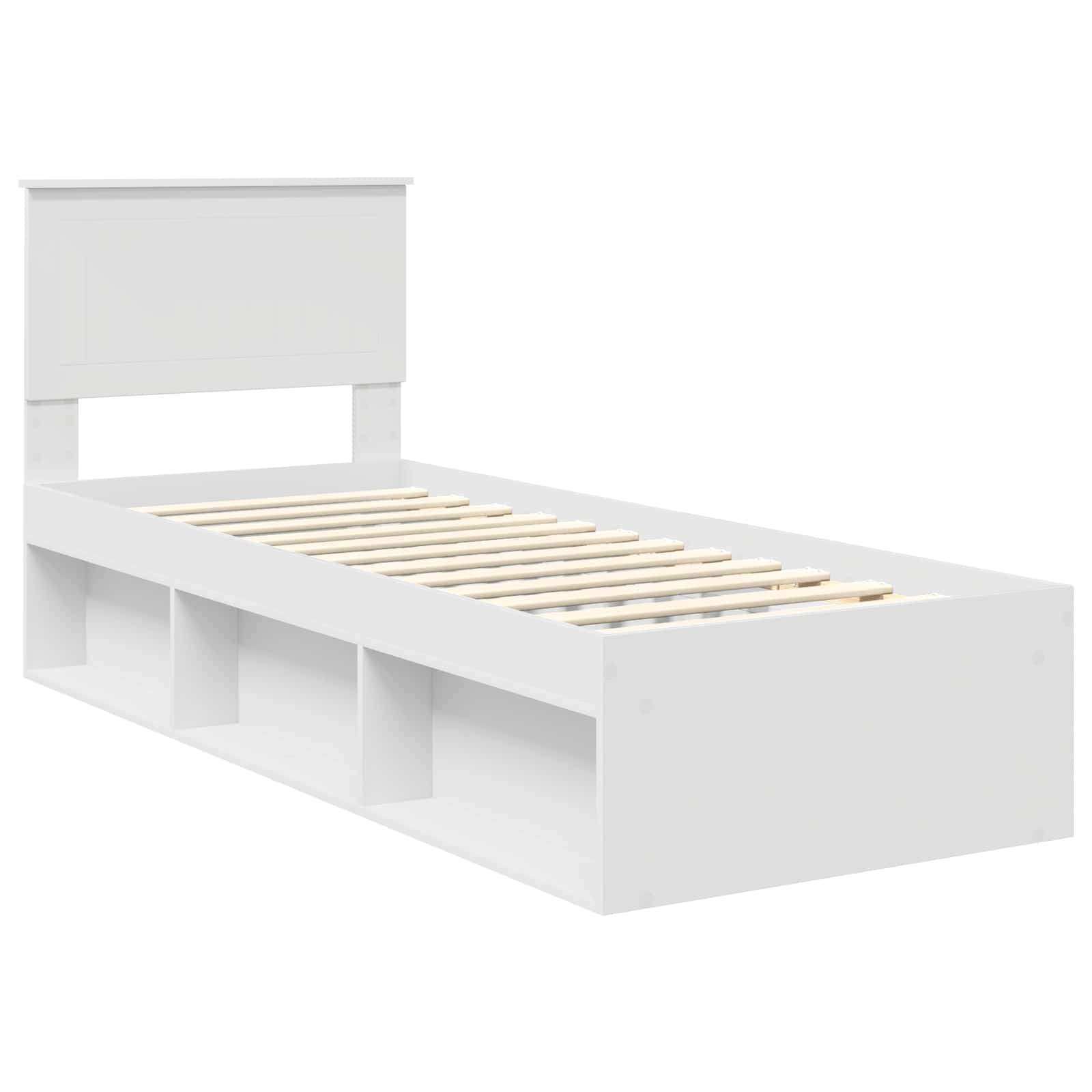 Cadre de lit avec tête de lit en pin massif blanc pour la chambre, 75 × 190 cm - 4