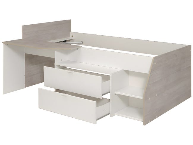Vente-unique - Letto Combinato 90 x 200 cm con Scrivania e Scomparti Bianco e le + Rete - Pedro Vente-unique - Letto Combinato 90 x 200 cm con Scrivania e Scomparti Bianco e le + Rete - Pedro