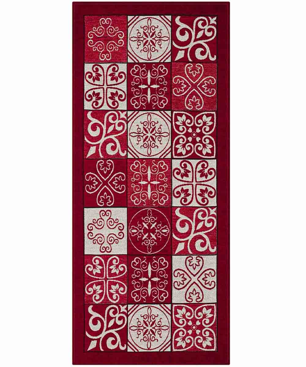 MAIOLICA 55x115 cm CZERWONY Antypoślizgowy dywanik welurowy | GaleriaFarah1970