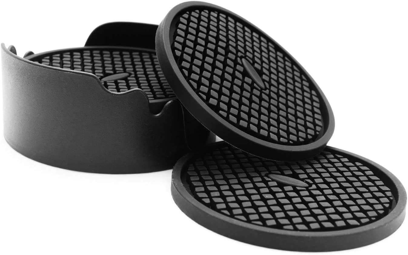 Zestaw 6 czarnych silikonowych podstawek o średnicy 10 cm z uchwytami – głębokie i chłonne rowki, idealne do napojów ciepłych i zimnych