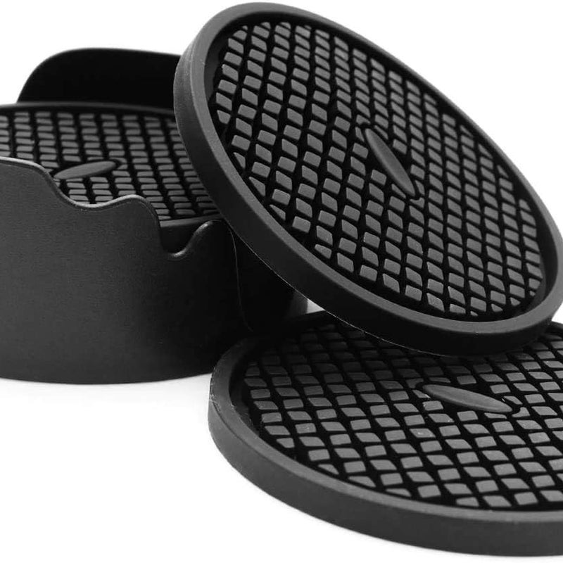 Zestaw 6 czarnych silikonowych podstawek o średnicy 10 cm z uchwytami – głębokie i chłonne rowki, idealne do napojów ciepłych i zimnych