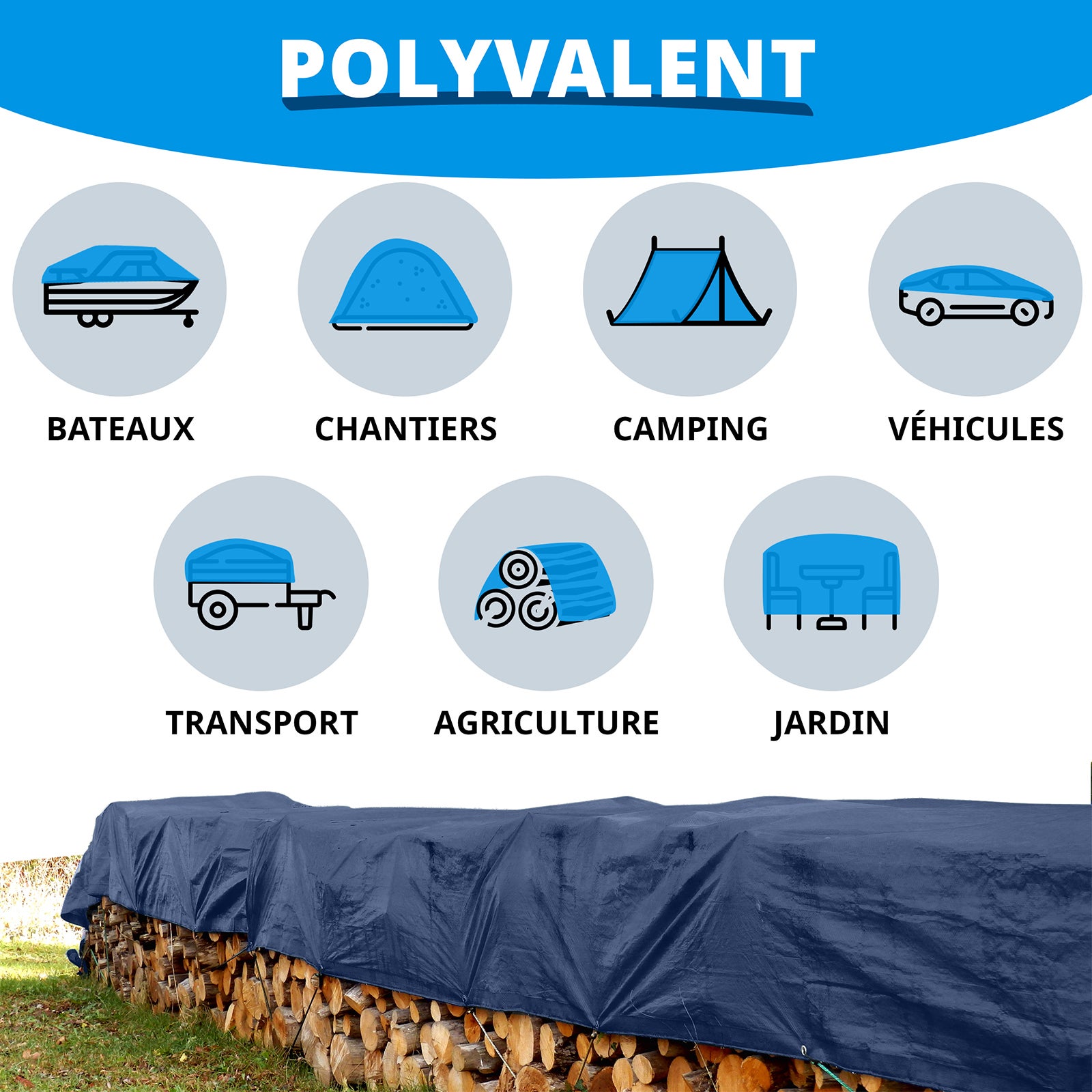 Bâche de protection imperméable 140 g/m² Bleu 6 x 10 m - 4