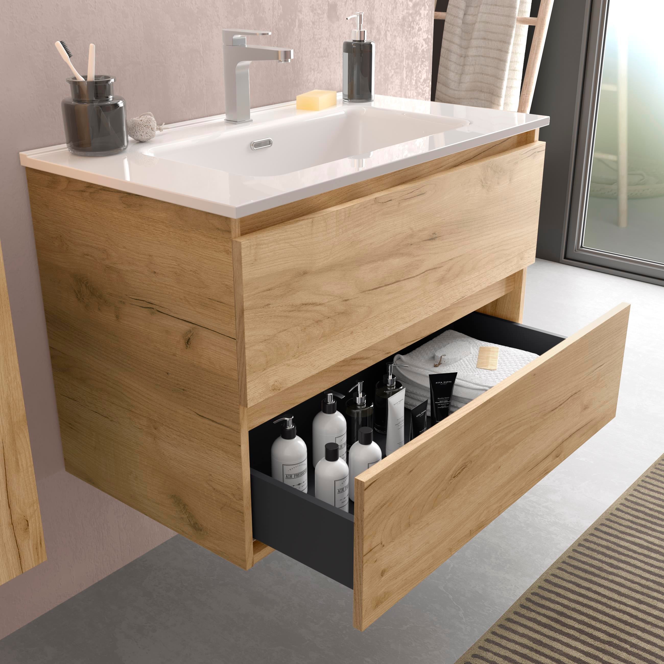Meuble de salle de bain BEQUIA 60cm Chêne | Vasque Porcelaine - 2