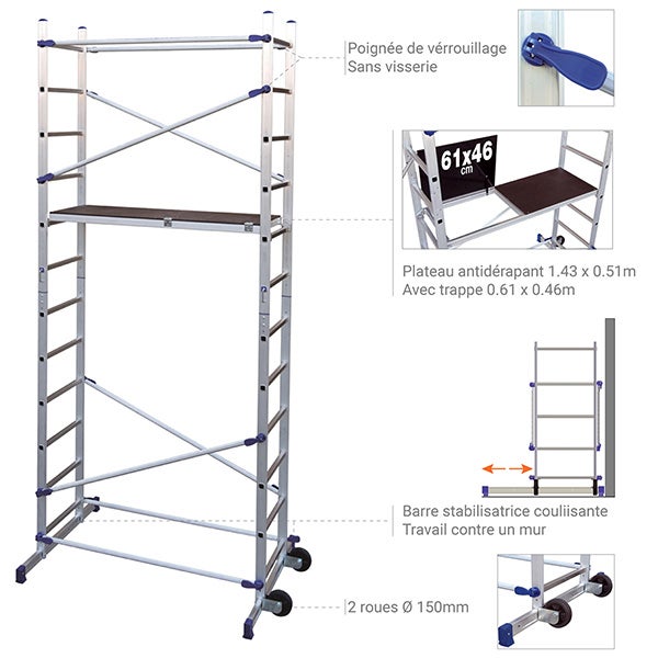 Echafaudage domestique : Hauteur de travail max 4.36m + Télémètre laser STANLEY - PN/CLI-LASER - 5