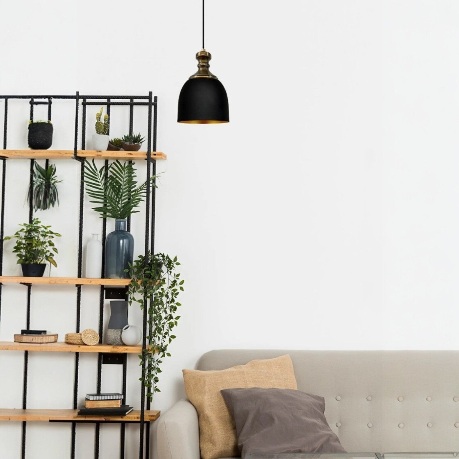 Suspension Industrielle Vintage En Métal Et Bois - Diamètre 17.5 Cm, Câble Réglable 120 Cm, Culot E27, Noir