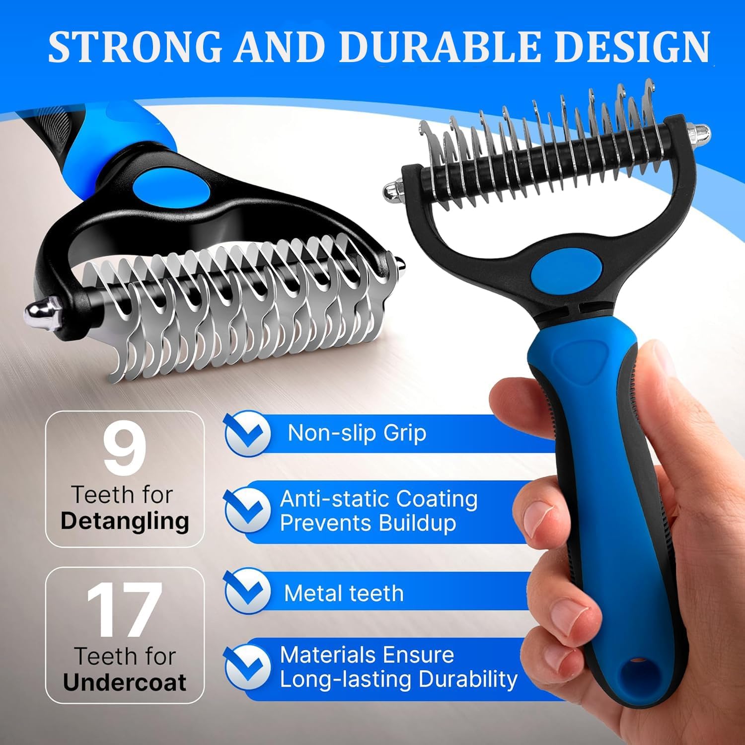 Brosse pour chien, réduit la perte de poils, outil de démêlage double face, râteau à sous-poil pour chien, brosses pour chat, brosses pour chiens et c - 2