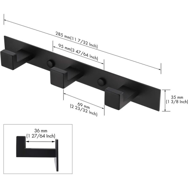 Czarny wieszak na ubrania ze stali nierdzewnej do łazienki z haczykiem na ręczniki (3 czarne haczyki) - 5