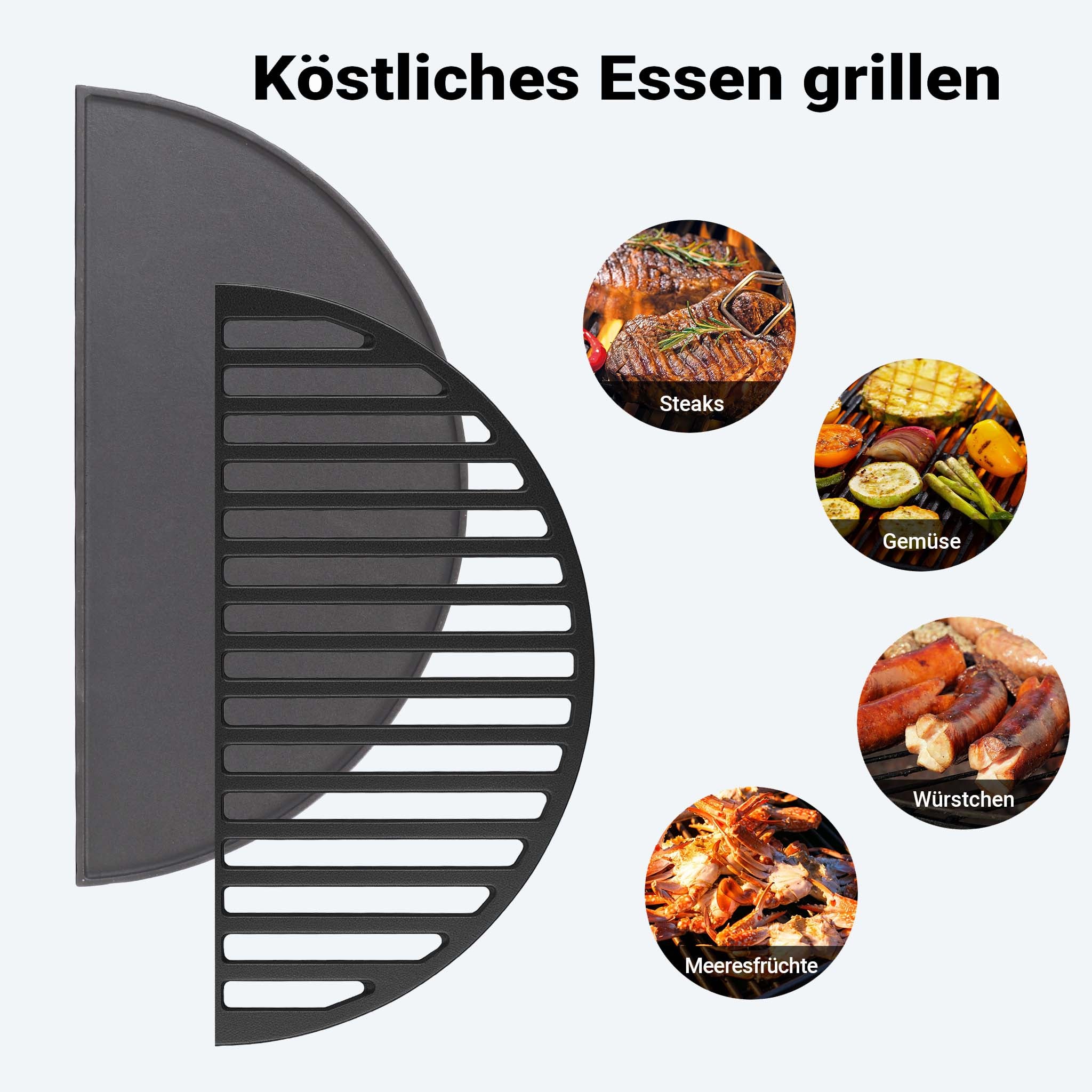 Kit Barbecue et Plaque de gril BBQ semi-circulaires – 55 x 26,5 x 1,5 cm – en Fonte – BBQ Charbon de bois ou à gaz – Grillade Cuisson –… Wiltec - 7