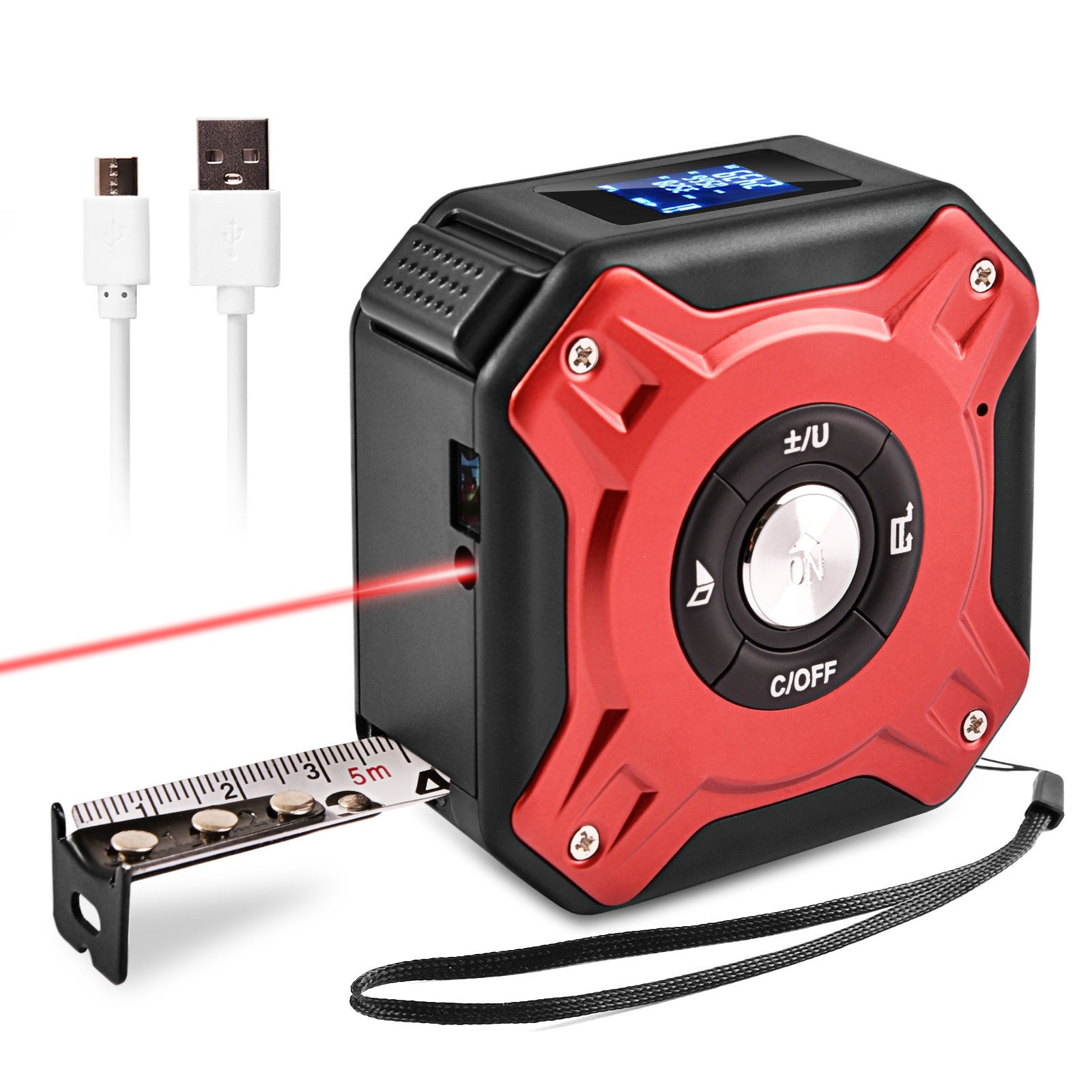 Laser odległościowy 40M z taśmą pomiarową 5M, ładowany przez USB, obudowa ze stopu aluminium, precyzyjne pomiary dla branży budowlanej