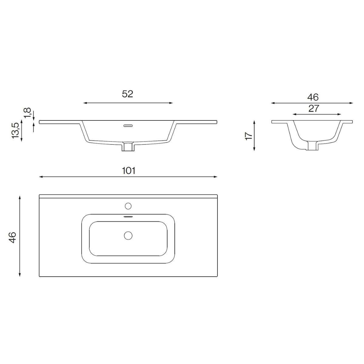 Meuble salle de bain ANCONA 100cm – Plan vasque céramique, 2 tiroirs, finition Finition Chêne Naturel, H 54cm x P 45cm - 6