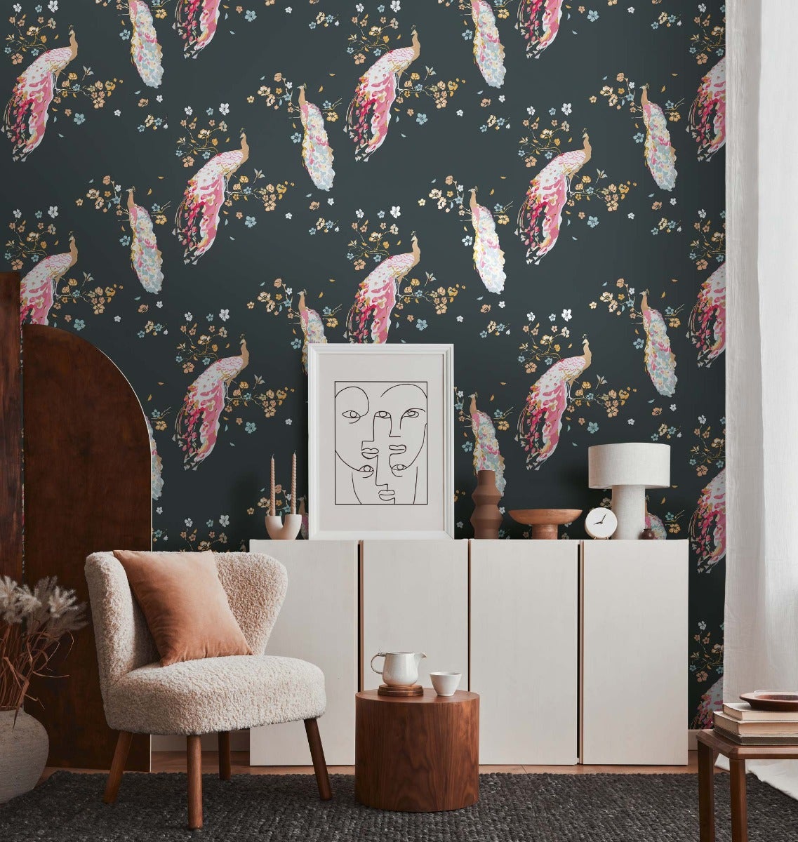 Tapeta ptak czarnymIw wielu kolorach - 53 cm x 10.05 m - LIVINGWALLS