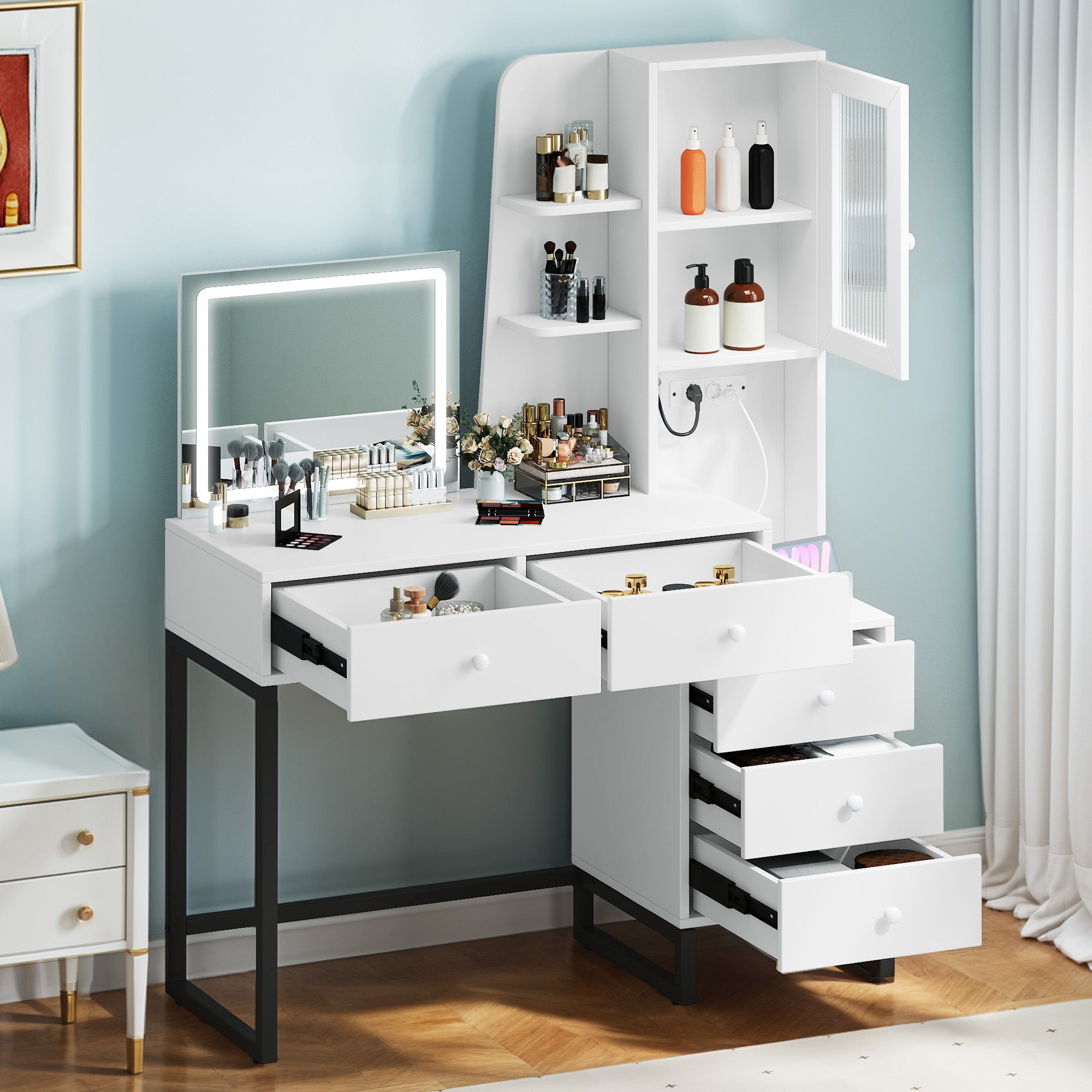 HINOPY Toeletta Con Specchio, Tavolo Cosmetico Con Cassetti E - 9