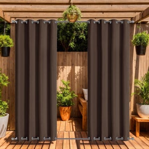 PONY DANCE Anti-UV Tende da Esterno Impermeabili Tende da Sole per Balconi con Anelli 2 Pezzi L132 x A213 CM Blackout Curtains Termiche per Gazebo e