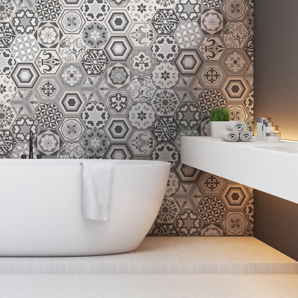 Adesivo piastrelle esagonali sfumature di grigio mosaico - Sticker adesivo - adesivi murali - 28stickershexagones15x13,5cm - 3
