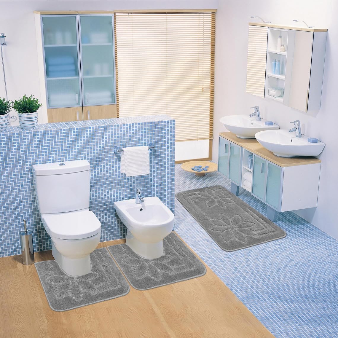 Tapete Banho Cor Sólida Antiderrapante Absorvente Tapete De Cabeceira 100% Fabricado Em Itália Cinzento 50x110cm - 4
