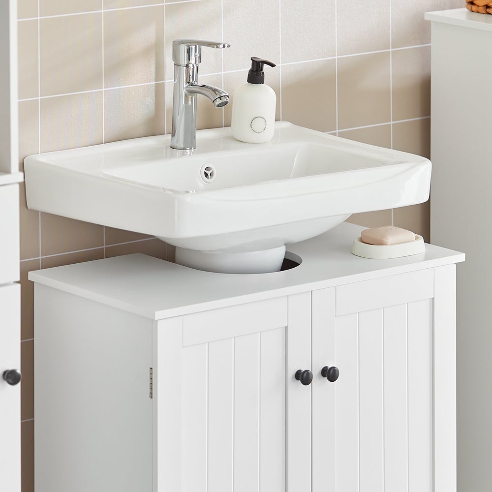 SoBuy Mueble para Debajo del Lavabo Armario de Baño de Suelo con 1 Estante y 2 Puertas 60 x 30 x 60 cm BZR18-II-W ES - 6