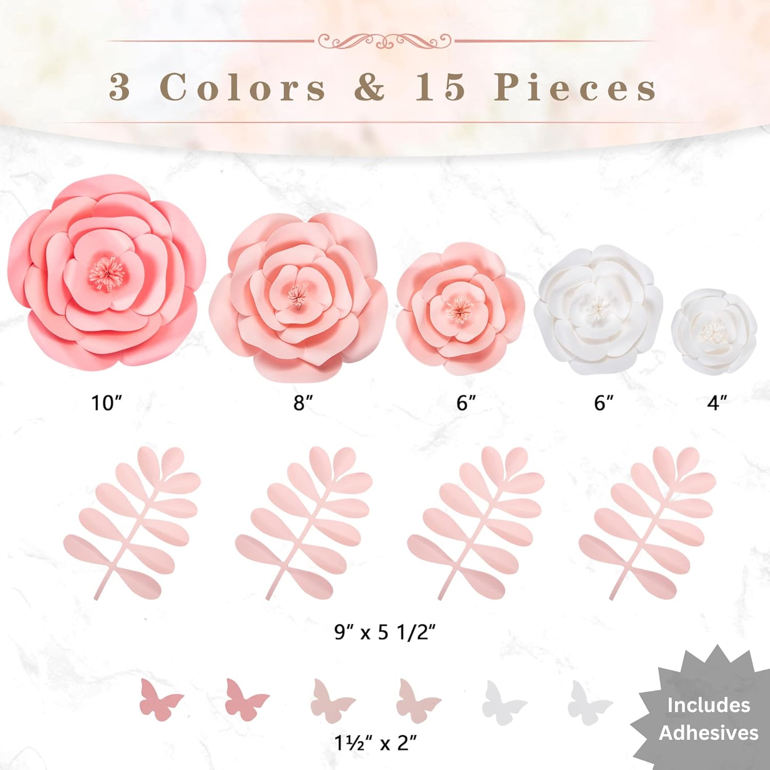 Fiori Di Carta 3D Per Parete – 6 Pezzi, Decorazioni Fai Da Te Per Matrimonio, Baby Shower E Festa – Eleganti E Facili Da Attaccare