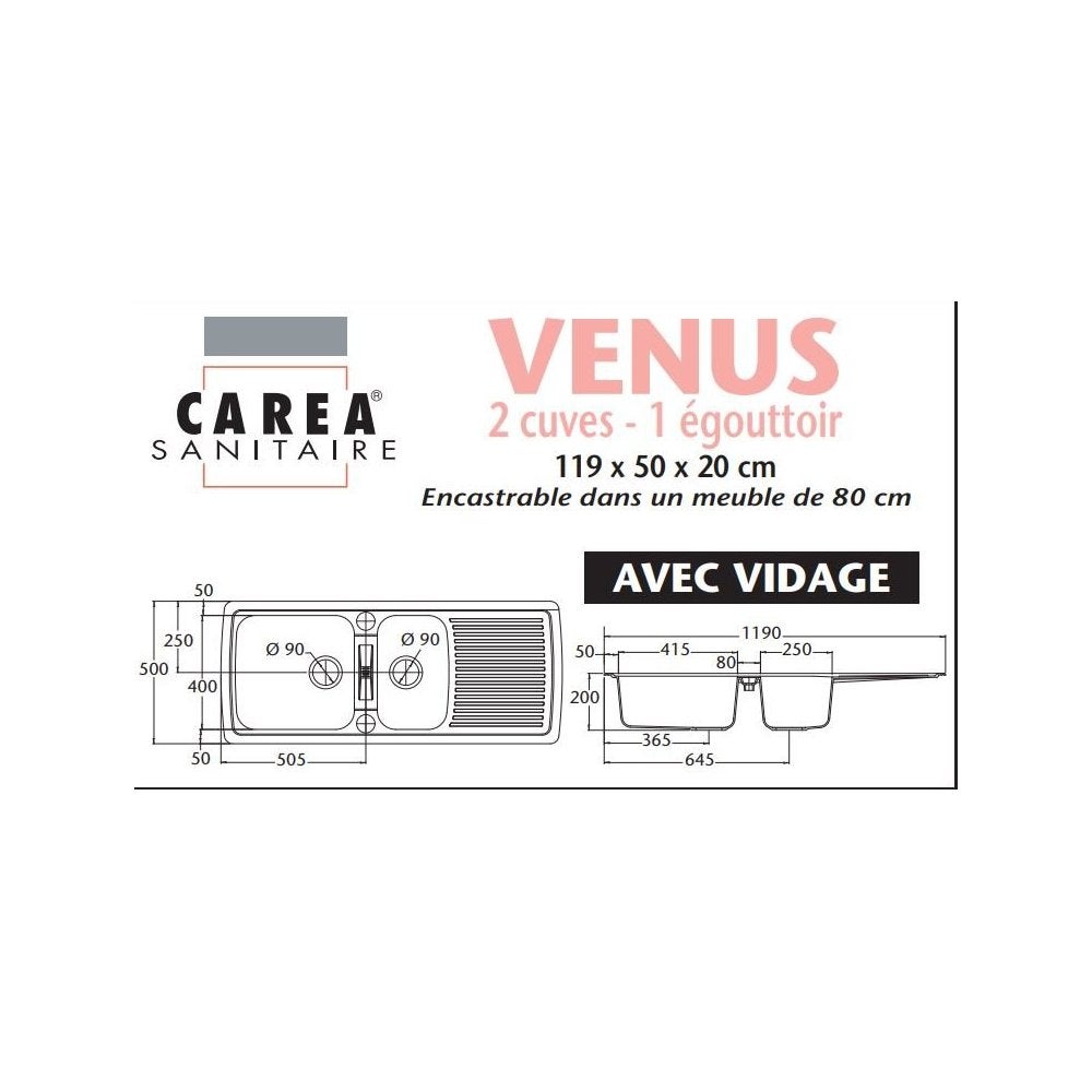 Évier à encastrer VÉNUS 2 bacs - 4