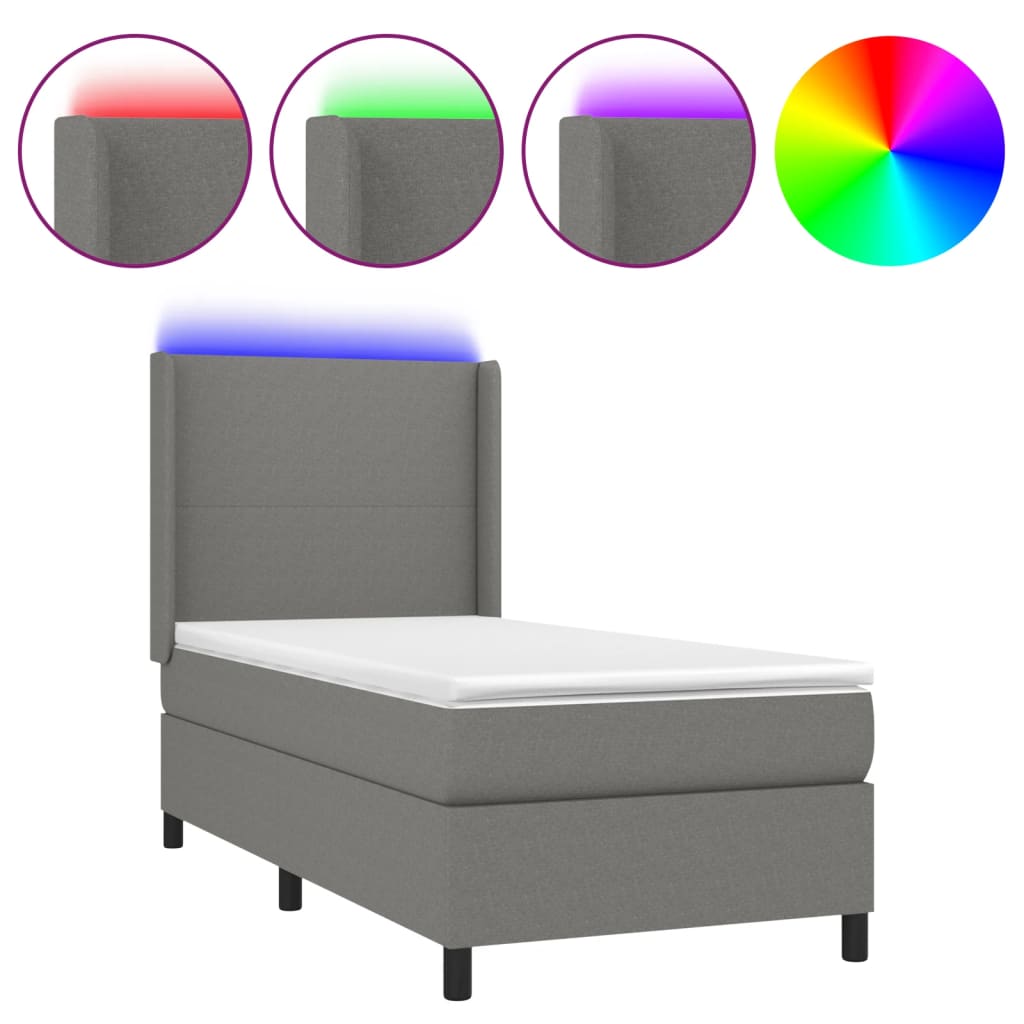 Letto Matrimoniale 160x200 Cm Con Contenitore E Luci LED - Velluto Grigio Scuro, Materasso A Molle Insacchettate