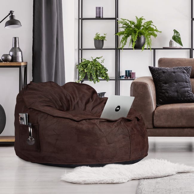 Relaxdays Poltrona Cuscino XXL in Pelle Finta Scamosciata, Pouf a