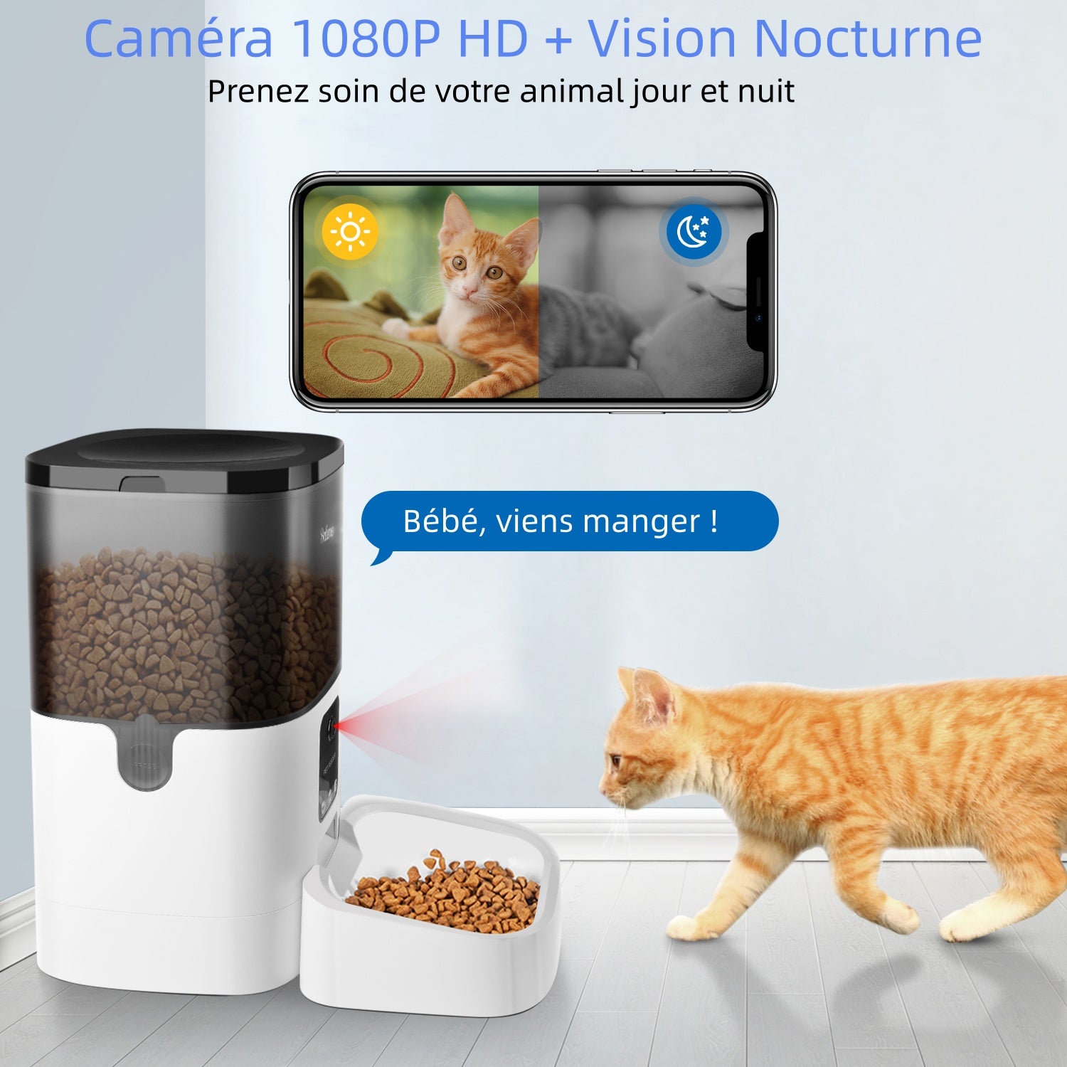3L Distributeur Automatique de Nourriture pour Chats et Chiens ，WiFi 2.4G ,Distributeur Croquettes Automatique - 3