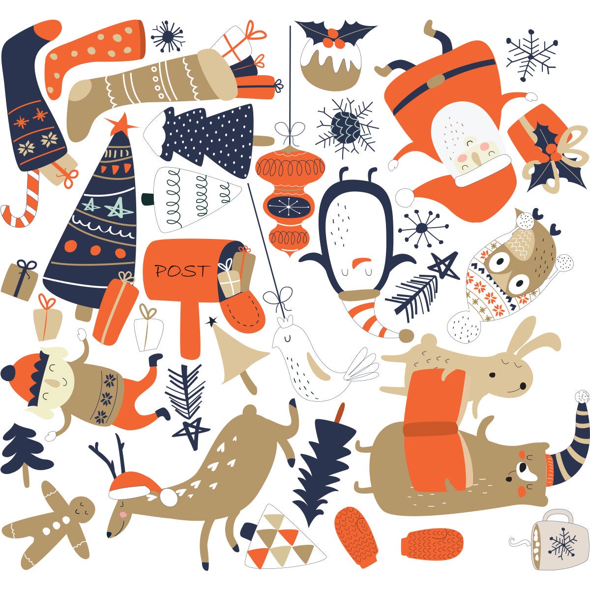 Stickers Noël père noël et ses animaux - Autocollants stickers adhésifs noël - décoration fêtes - 40x40cm - 4