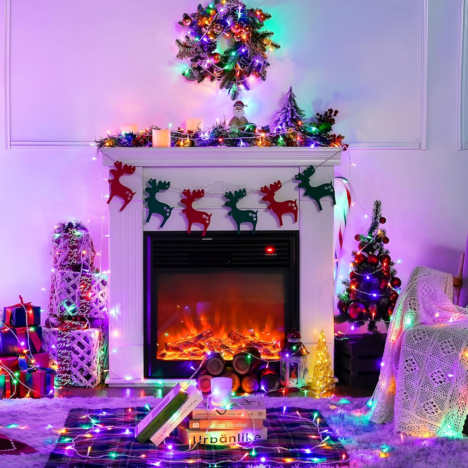 Guirnalda de luces LED navideñas para interior y exterior, 10 m - 80 LED, Luces para árbol de Navidad, funciona con pilas, resistente al agua, 8 modos - 3