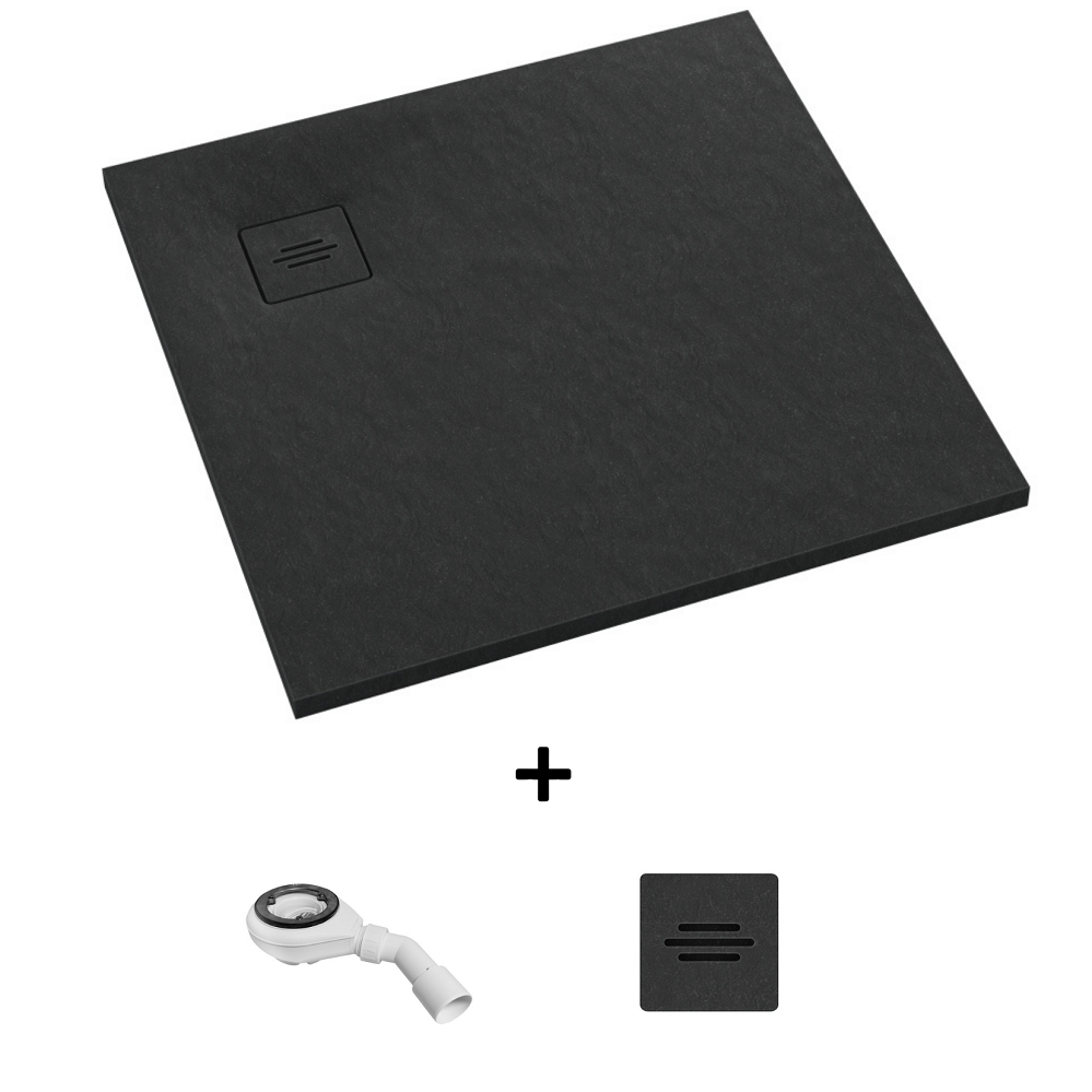 Receveur de douche extra plat TYTANIT couleur : pierre noir surface antiderapant découpable 80 cm x 120 cm + siphon extraplat viega - 3