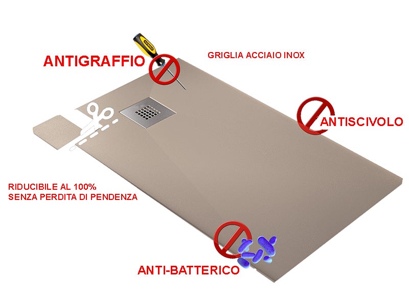 Receveur de Douche 150X110 cm Ligne Vulcano Fin Blanc en Résine Synthétique et Poudre de Marbre Avec Drain Libre - FRASCIO - 4