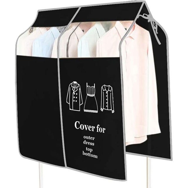 Housse de Vêtement, 90 x 110 cm Housse de Anti-Poussière Protection Portant Universelle Garment Covers pour Tringle à Vêtements Robe Chemise (Noir)