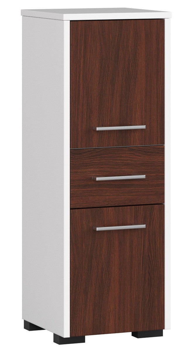 Wolnostojąca szafka łazienkowa: 1 szuflada, 2 drzwi, 3 półki, kolor biały | wenge, szer.: 30 cm, wys.: 85 cm, gł.: 30 cm.