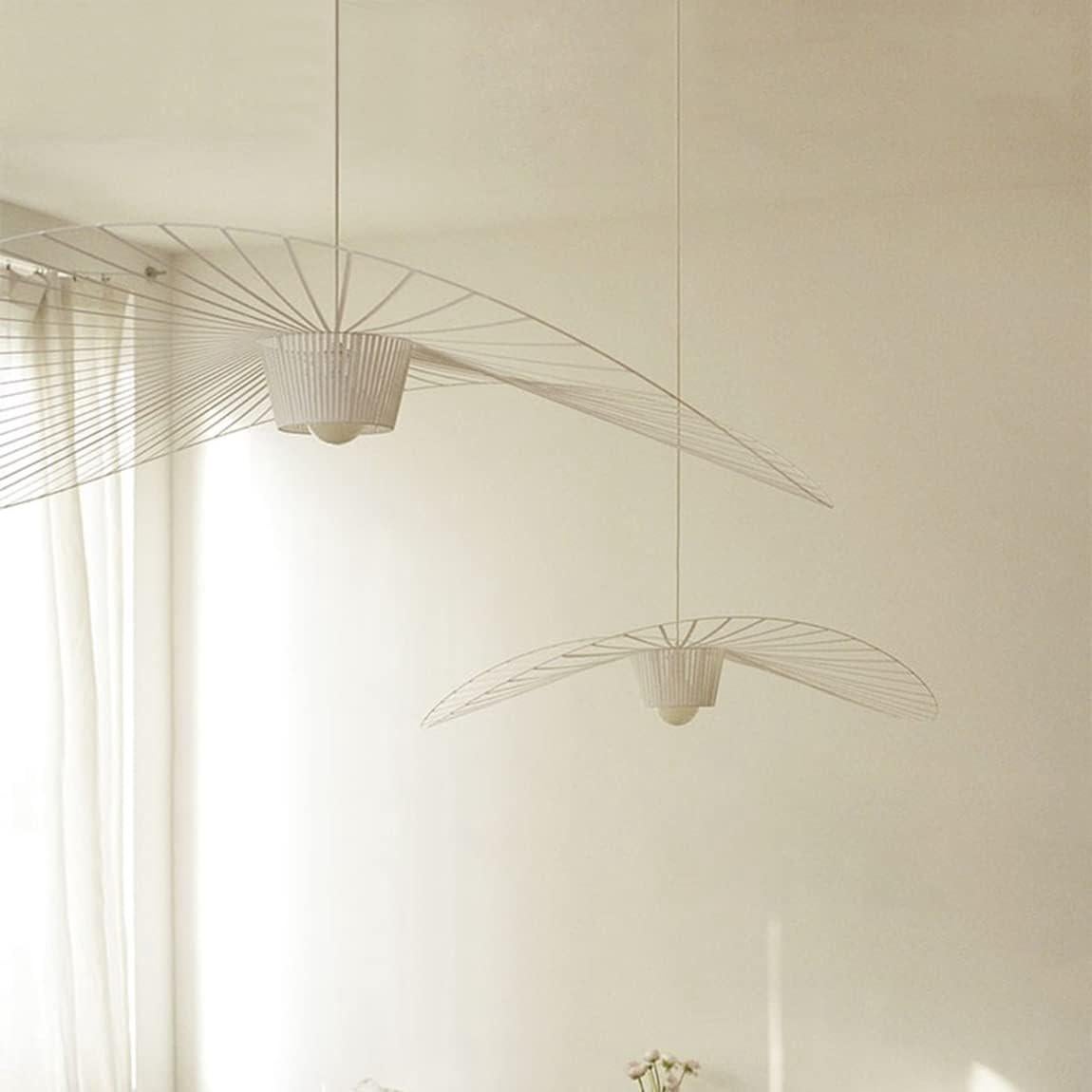 Lustre Suspension Blanc 120 cm, Lampe Vintage Suspension Rétro LED Salon Lustre for Intérieur Salon Fibre De Verre +Polyuréthane De Chapeau LED E27,B - 2