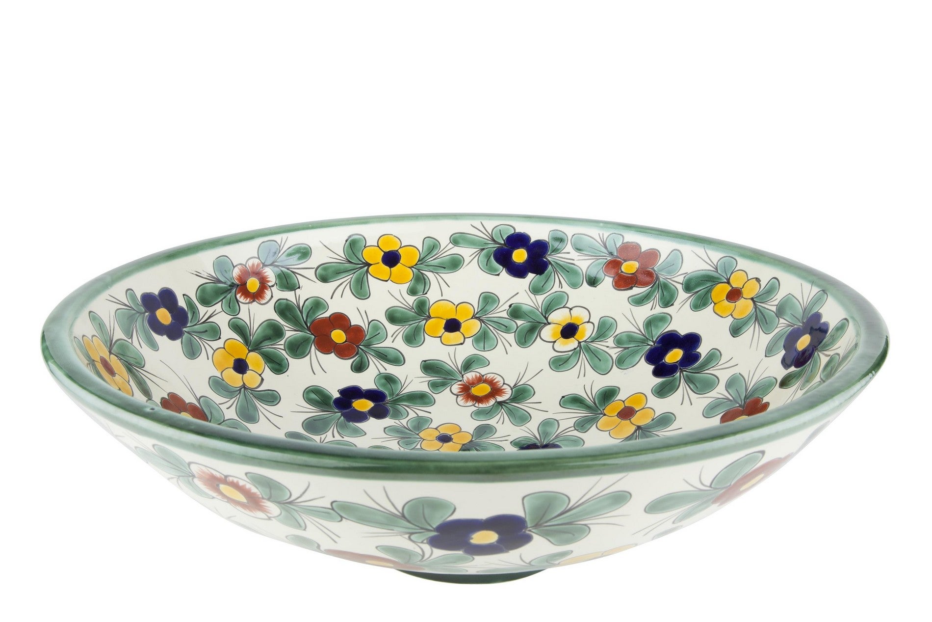 Meksykańska ceramiczna umywalka nablatowa Consuela – okrągła umywalka łazienkowa 44 x 13,5 cm | Ręcznie wykonany kolorowy zlew Talavera