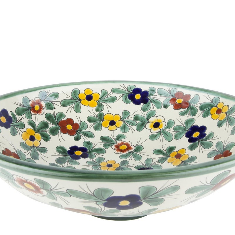 Meksykańska ceramiczna umywalka nablatowa Consuela – okrągła umywalka łazienkowa 44 x 13,5 cm | Ręcznie wykonany kolorowy zlew Talavera